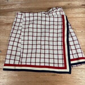 ASOS Plaid Wrap Mini Skirt White Red Navy Striped Trim Preppy US 6